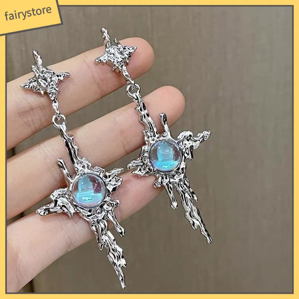 1 Đôi Bông Tai Dáng Dài Bằng Kim Loại Đính Đá Mặt Trăng Phong Cách Hip Hop Thời Trang Cho Nữ