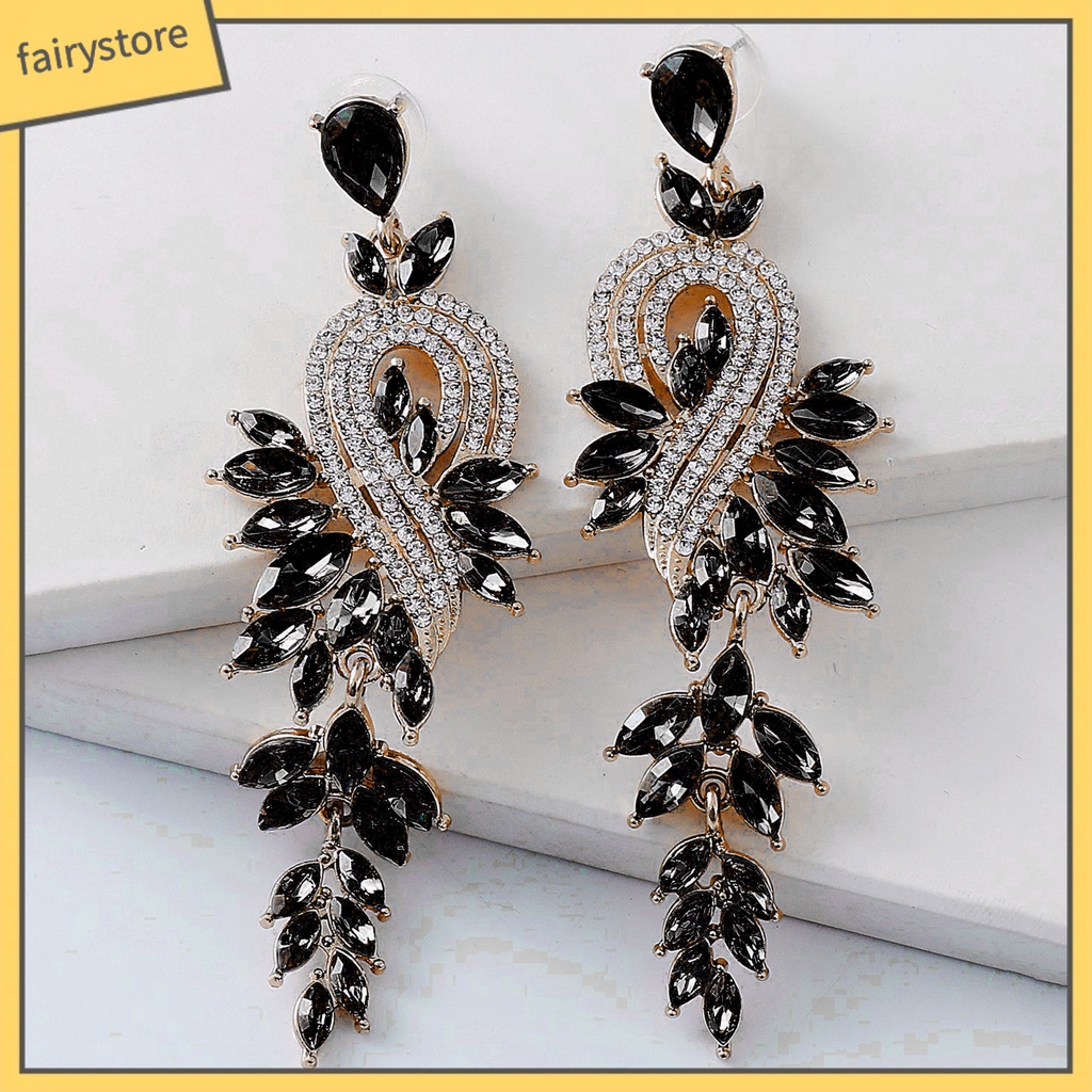 1 Đôi Bông Tai Hình Học Dáng Dài Đính Pha Lê Trang Nhã Dành Cho Cô Dâu