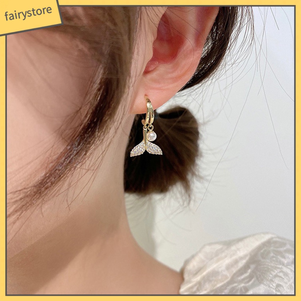 1 Đôi Bông Tai Hình Đuôi Cá Đính Ngọc Trai Giả Bằng Hợp Kim Phong Cách Vintage Dành Cho Nữ