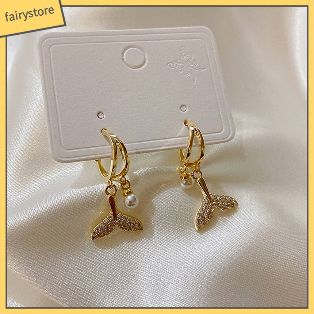 1 Đôi Bông Tai Hình Đuôi Cá Đính Ngọc Trai Giả Bằng Hợp Kim Phong Cách Vintage Dành Cho Nữ