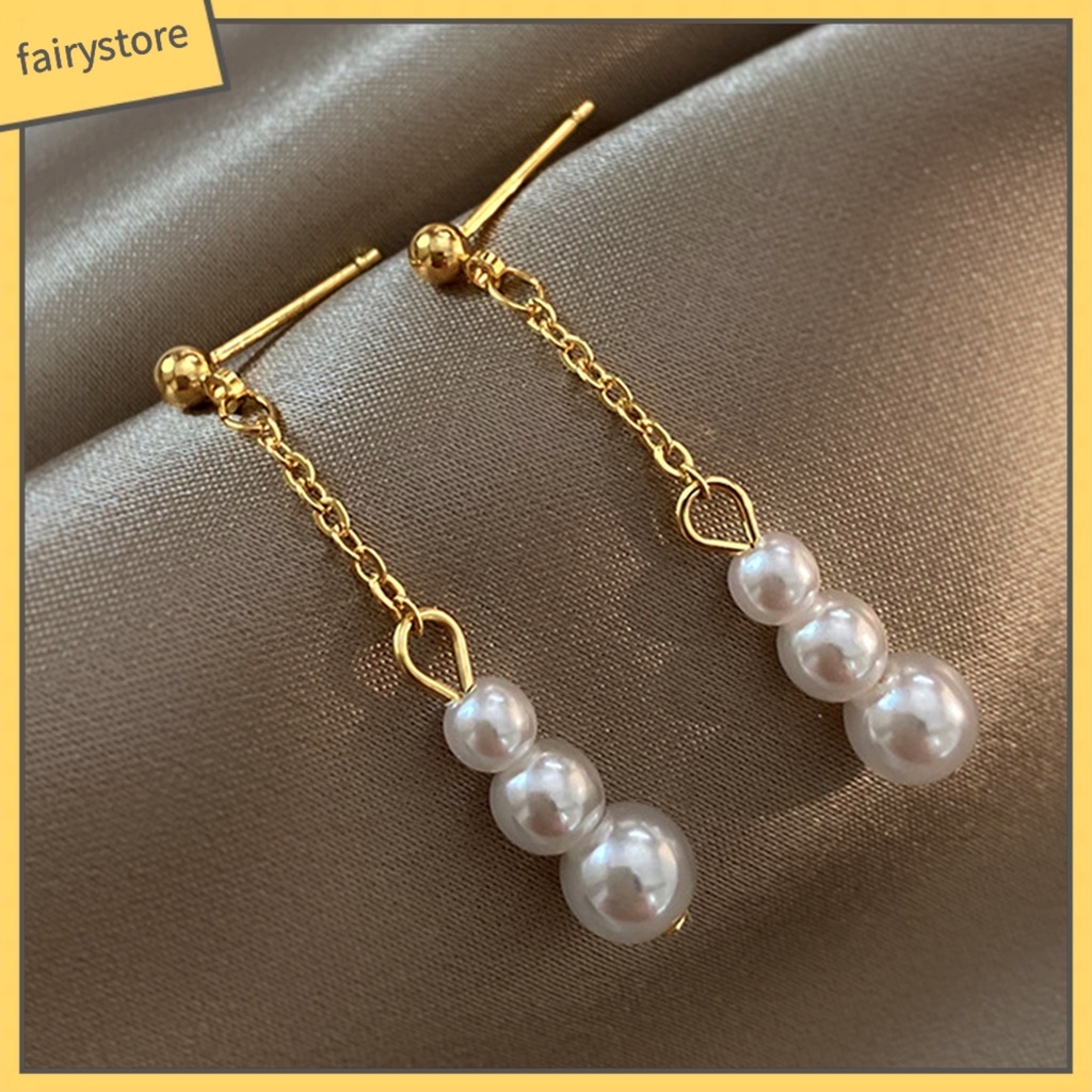 1 Đôi Bông Tai Ngọc Trai Giả Dáng Dài Không Gây Dị Ứng Thời Trang