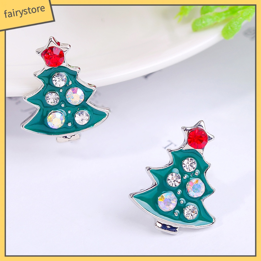 Bông Tai Hợp Kim Hình Cây Thông Đính Đá Thời Trang Giáng Sinh Cho Nữ