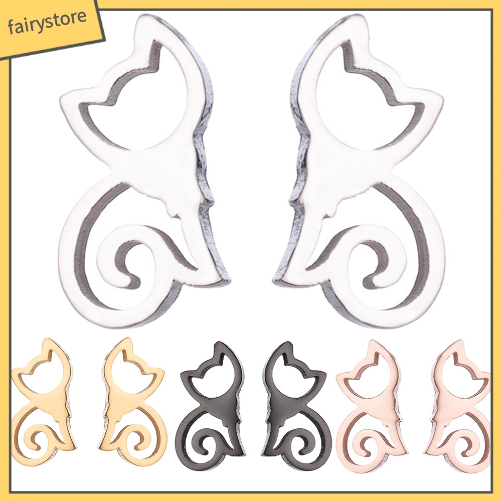 Bông Tai Hình Mèo Bằng Thép Không Gỉ Dễ Thương