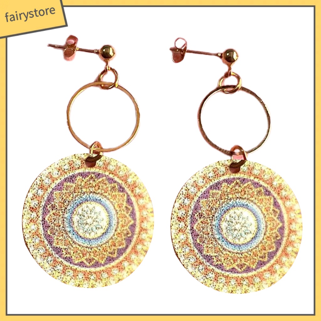 1 Đôi Bông Tai Hình Tròn Mạ Điện Họa Tiết Hình Học Phong Cách Vintage Dành Cho Nữ