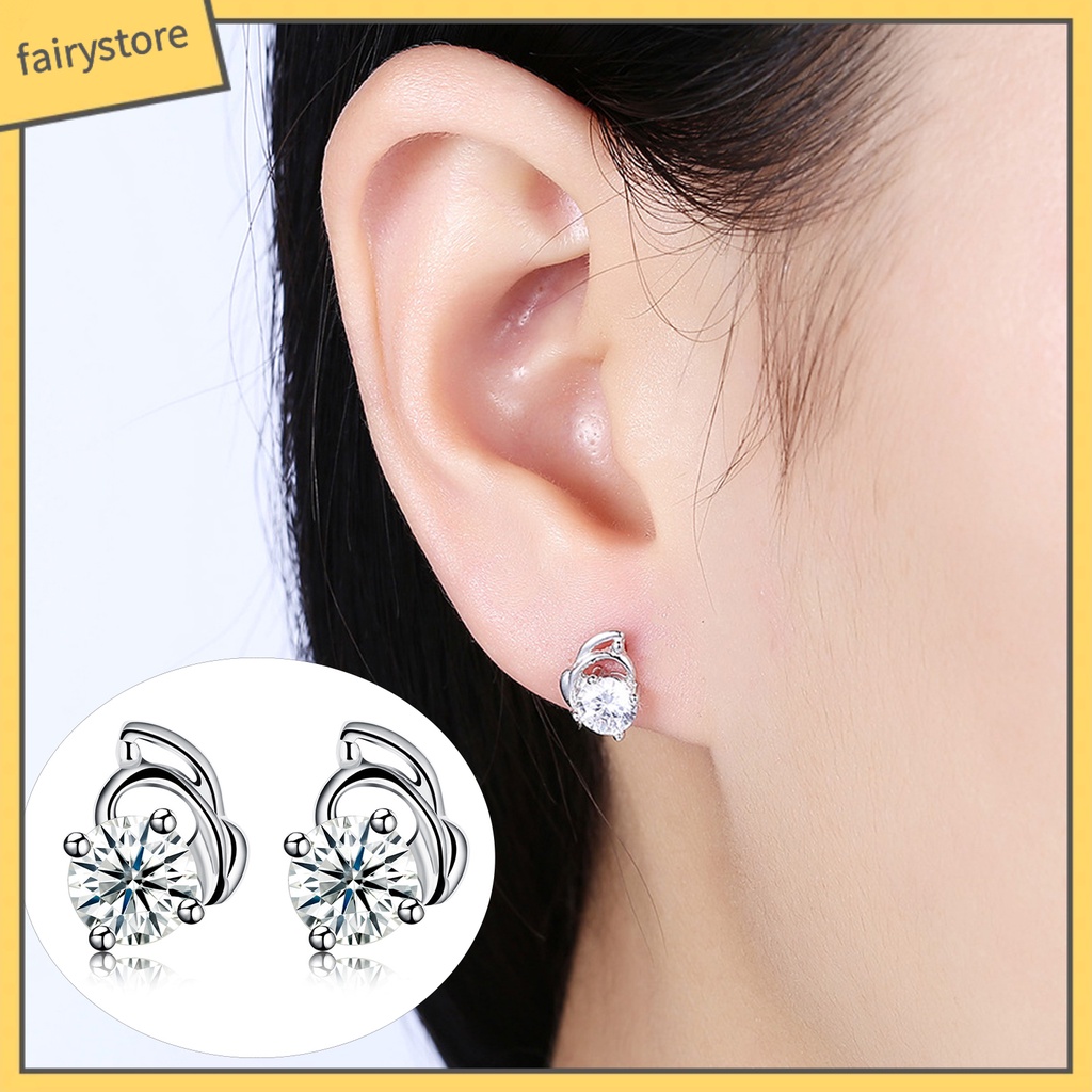 1 Đôi Bông Tai Mạ Bạc 925 Đính Đá Zircon Màu Sắc Lấp Lánh Dành Cho Nữ