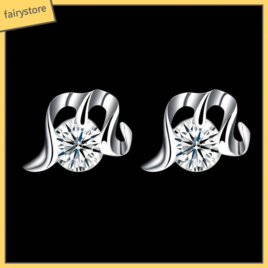 1 Đôi Bông Tai Mạ Bạc 925 Hình Chữ M Đính Đá Zircon Đơn Giản