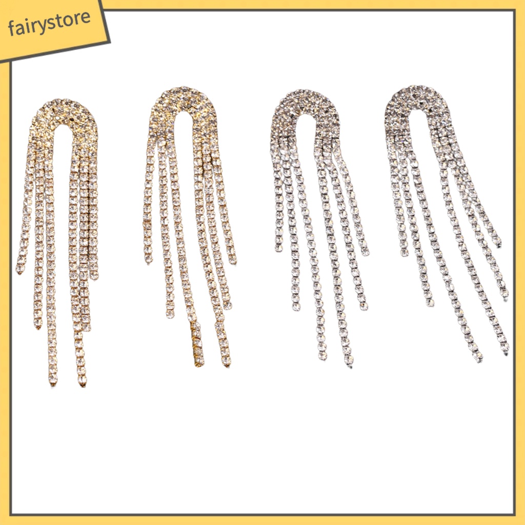 1 Đôi Bông Tai Dáng Dài Đính Đá Lấp Lánh Phong Cách Hàn Quốc