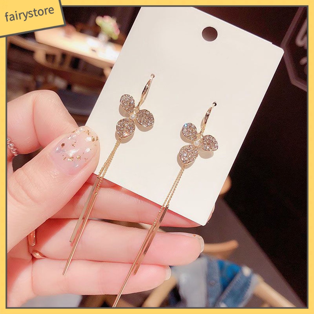 1 Đôi Bông Tai Tua Rua Dài Hình Cánh Hoa Chống Rỉ Sét Sang Trọng Cho Nữ