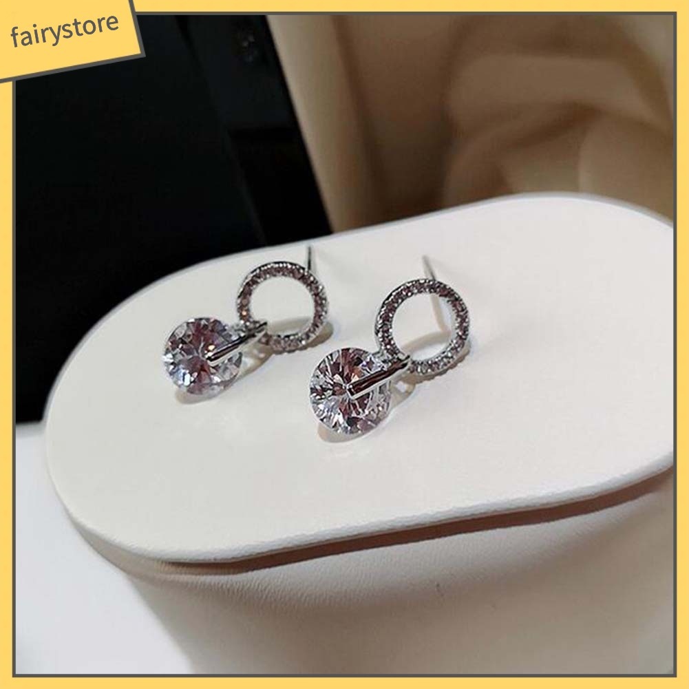 Đôi Bông Tai Hình Tròn Đính Đá Thời Trang Cho Nữ