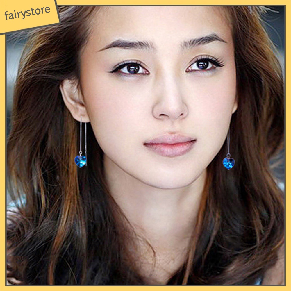 Bông Tai Chuỗi Dài Hình Trái Tim Đính Đá Thời Trang Dành Cho Nữ