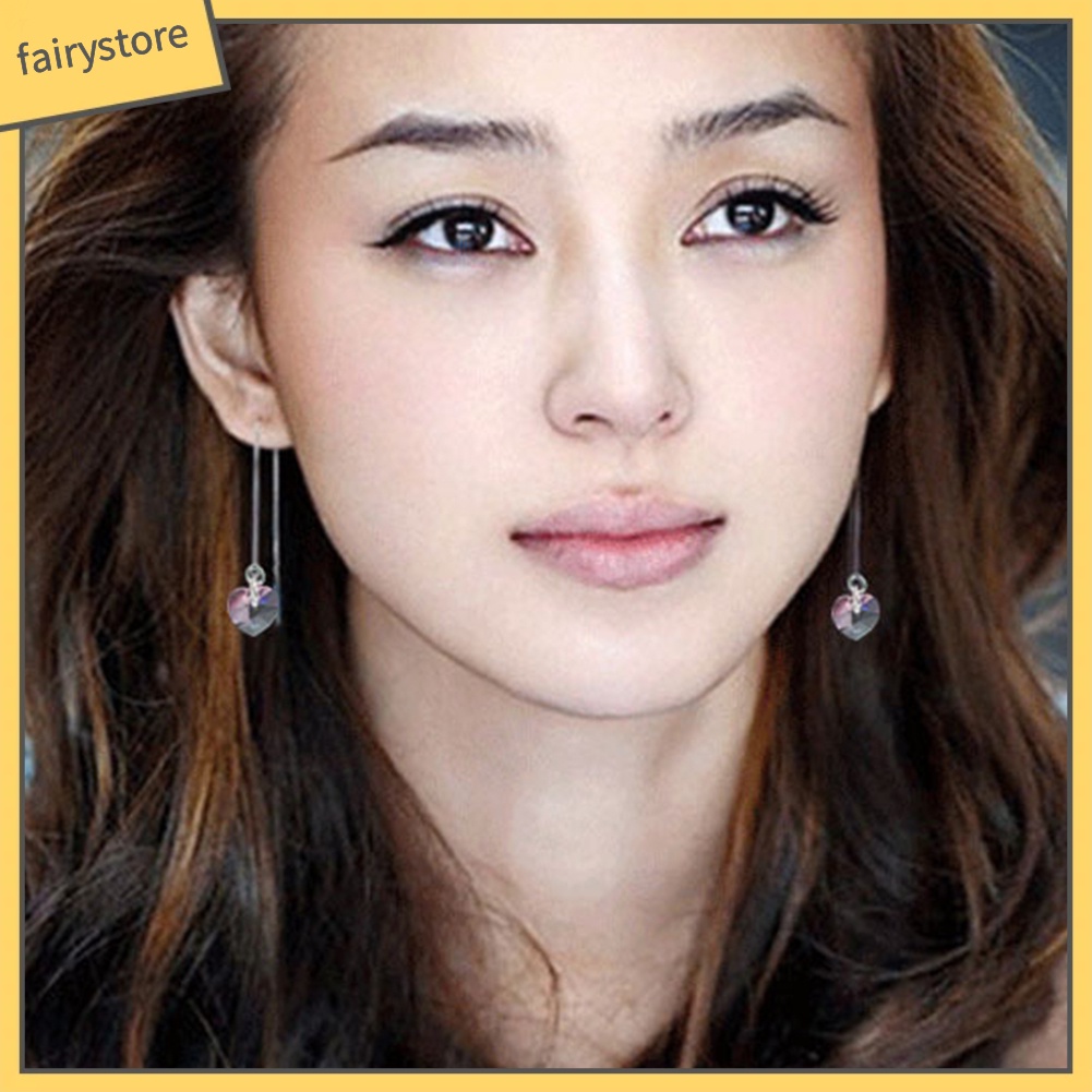 Bông Tai Chuỗi Dài Hình Trái Tim Đính Đá Thời Trang Dành Cho Nữ