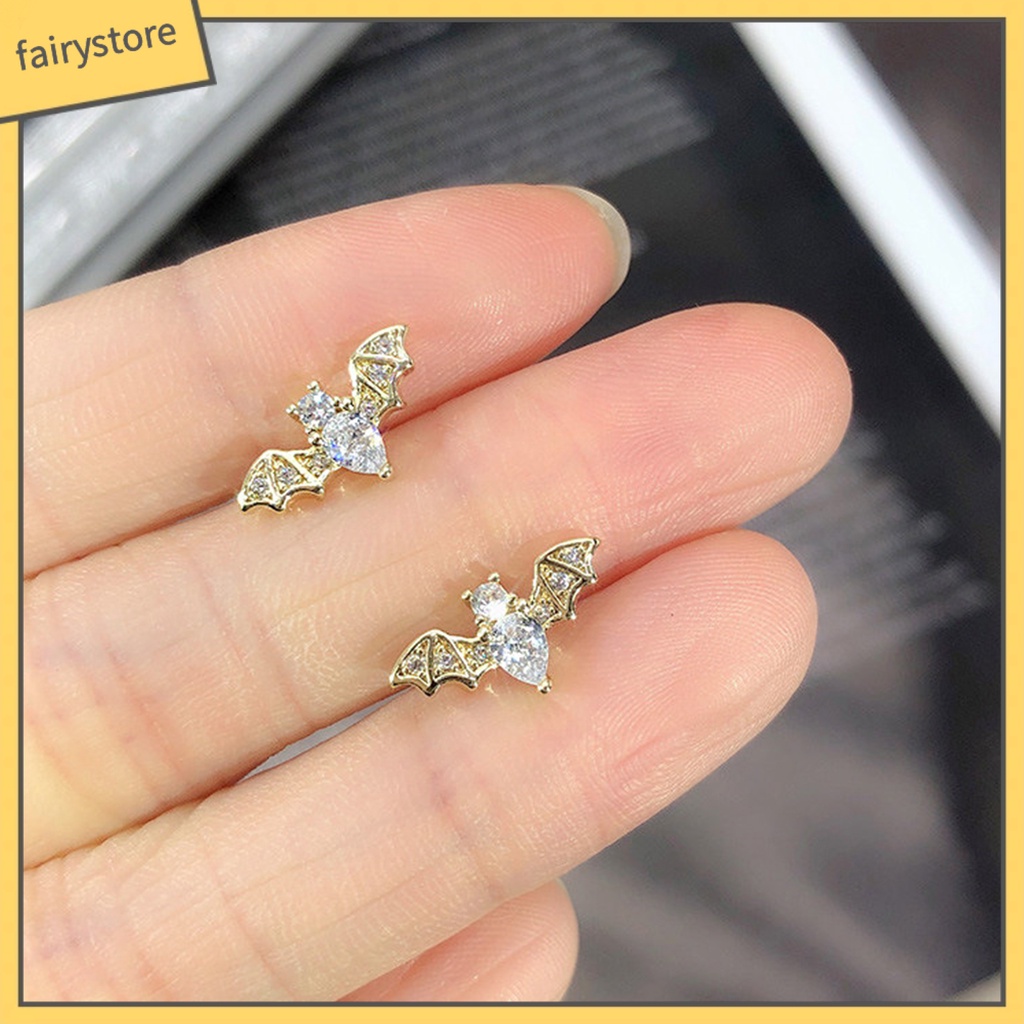 1 Đôi Bông Tai Hình Dơi Đính Đá Zircon Dễ Thương