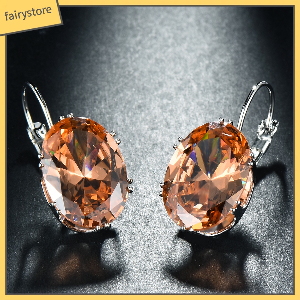 Bông Tai Hình Oval Đính Đá Zircon Thời Trang Dành Cho Nữ