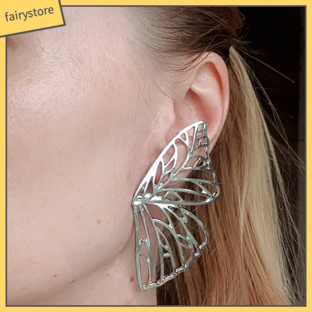 Bông Tai Hình Bướm Bằng Kim Loại Màu Trơn Thời Trang Dự Tiệc Cho Nữ