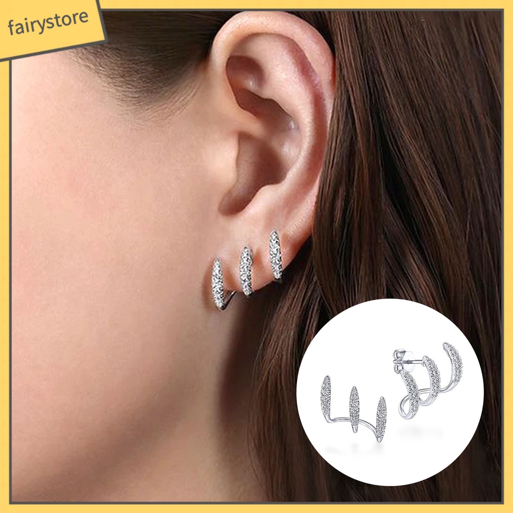 1 Đôi Bông Tai Ba Lớp Đính Đá Thời Trang