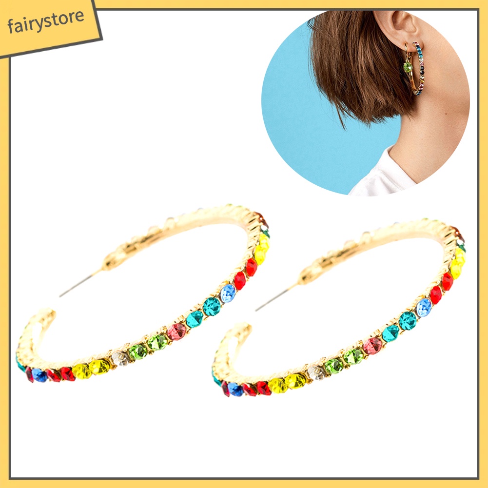 Khuyên Tai Tròn Lớn Đính Đá Thời Trang Cho Nữ