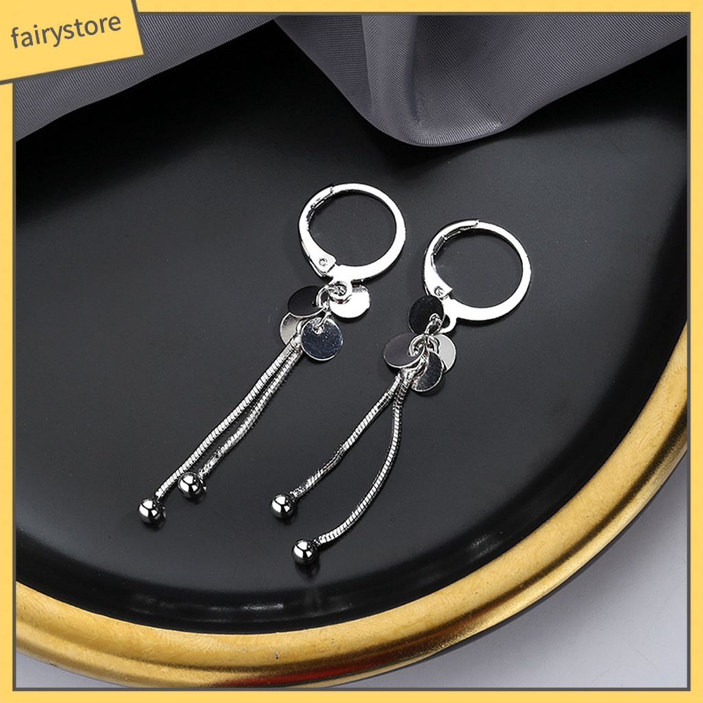 [FRO] 1 Đôi Bông Tai Thả Tròn Dáng Dài Phối Tua Rua Sang Trọng Cho Cuộc Sống Hàng Ngày