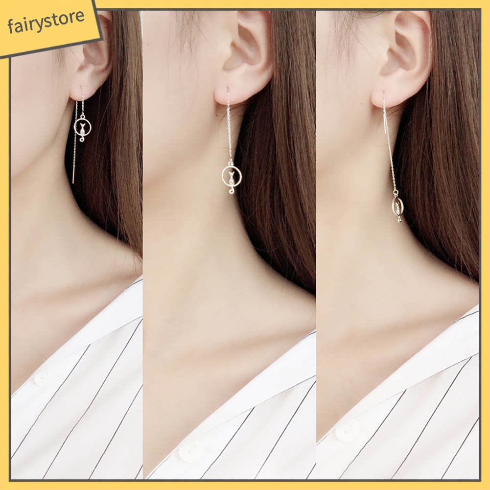 Bông Tai Chuỗi Dài Hình Mèo Dễ Thương Thanh Lịch Dành Cho Nữ