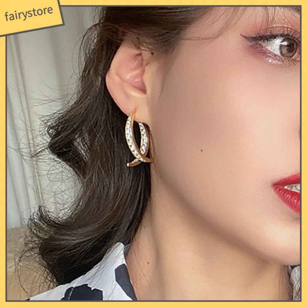 1 Đôi Bông Tai Hình Chữ Thập Đính Đá Lấp Lánh Thời Trang Dự Tiệc