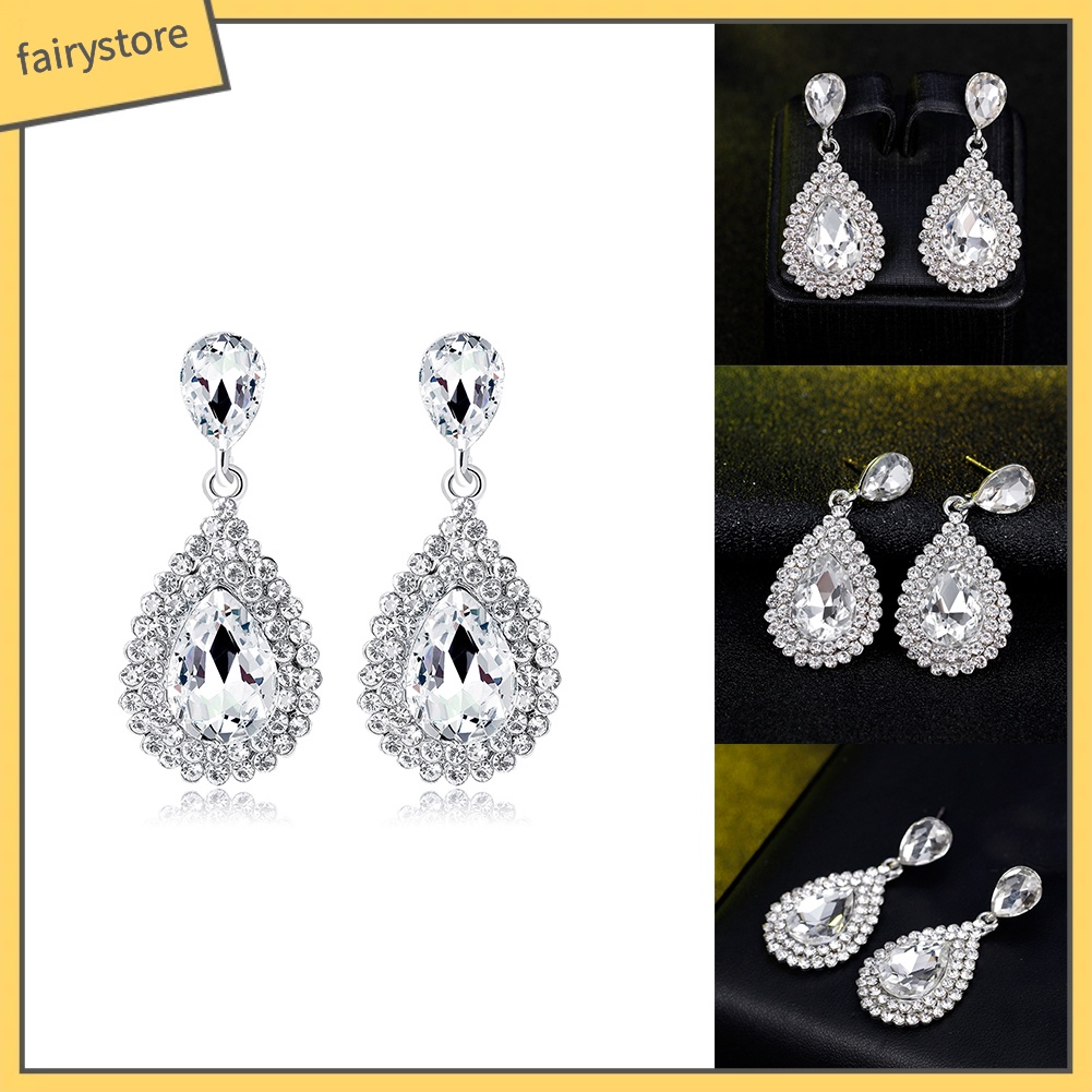 Bông Tai Hình Giọt Nước Đính Đá Sang Trọng Dành Cho Nữ