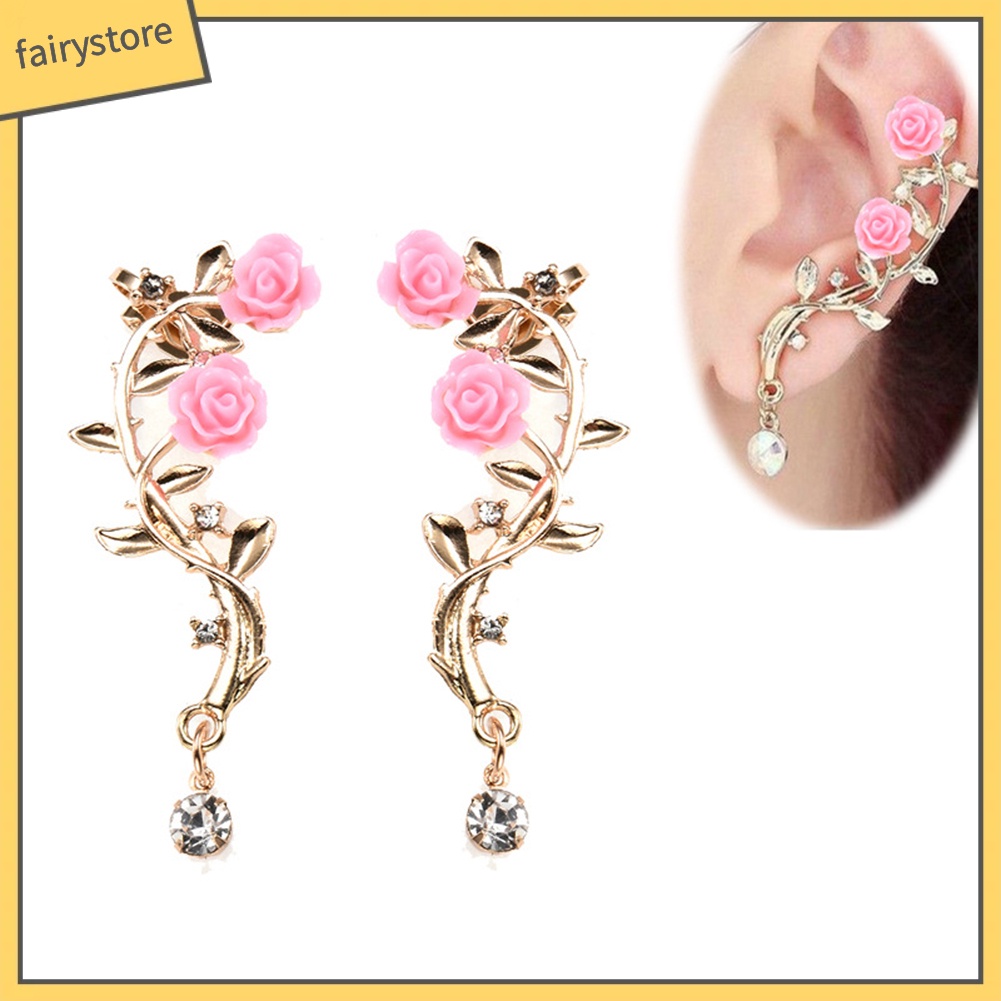 Khuyên Vành Tai Hình Hoa Hồng Đính Đá Thời Trang Cho Nữ