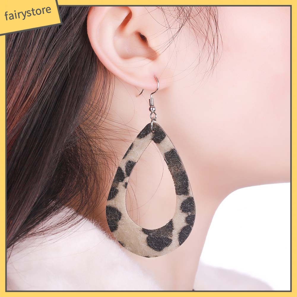 Bông Tai Giả Da Hình Giọt Nước Họa Tiết Da Báo Thời Trang Dành Cho Nữ