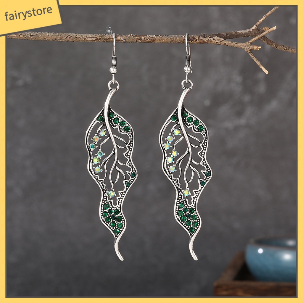 1 Đôi Bông Tai Hình Chiếc Lá Đính Đá Sáng Tạo Dành Cho Nữ