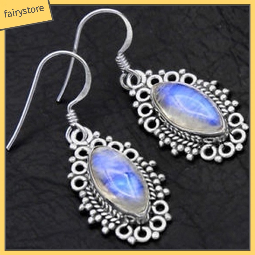 Khuyên Tai Móc Đính Đá Mặt Trăng Nhân Tạo Phong Cách Vintage