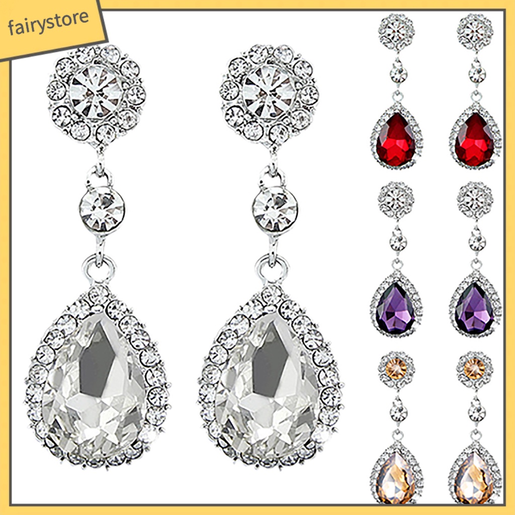 Bông Tai Giọt Nước Đính Đá Sang Trọng Cho Nữ