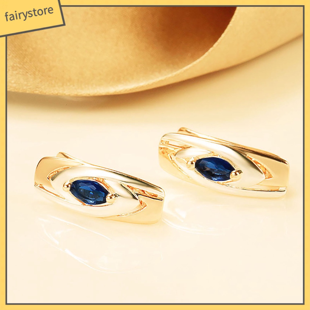 1 Đôi Bông Tai Hình Tròn Đính Đá Zirconia Màu Xanh Dương Thoải Mái Dành Cho Nữ