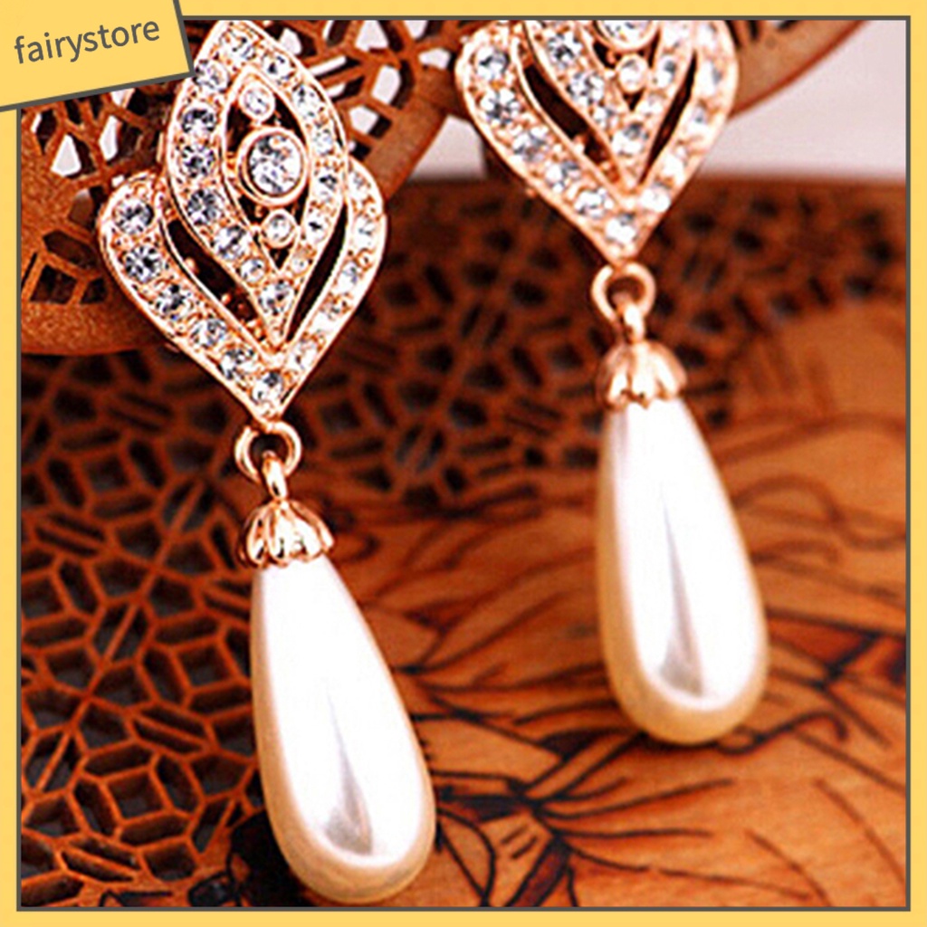 Bông Tai Hình Giọt Nước Đính Đá Trang Nhã Dành Cho Cô Dâu