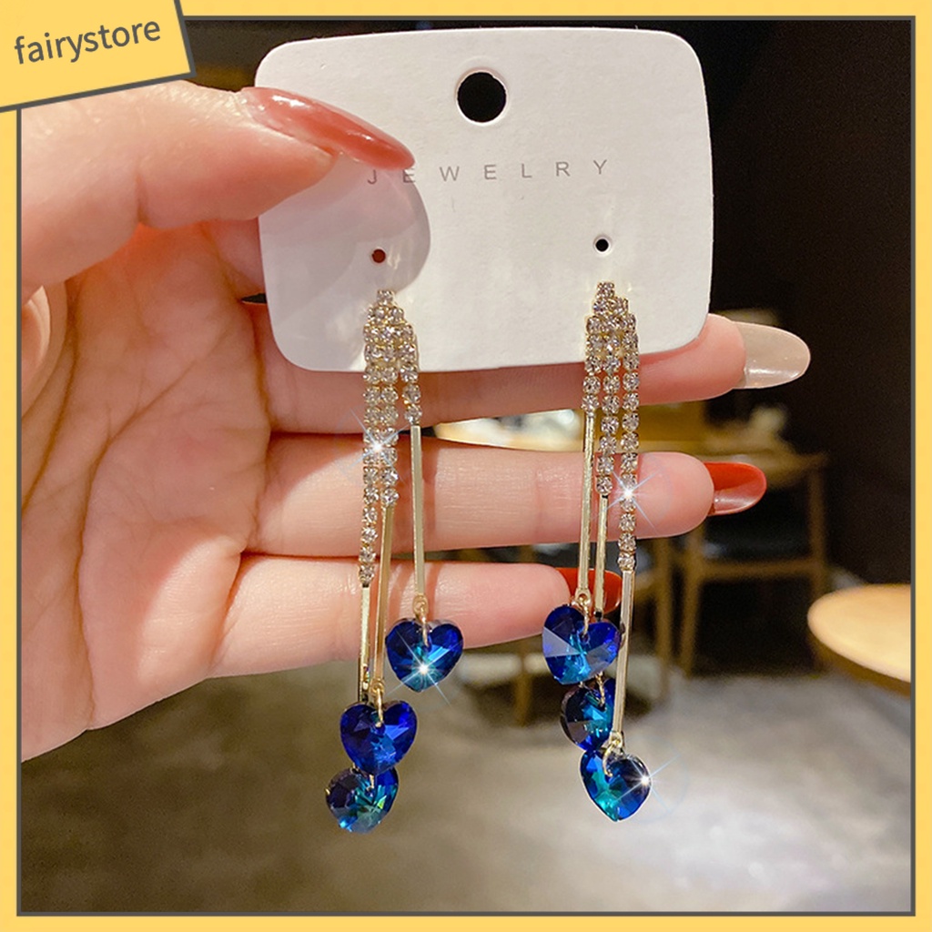 1 Đôi Bông Tai Đính Đá Phối Tua Rua Thời Trang Dành Cho Nữ