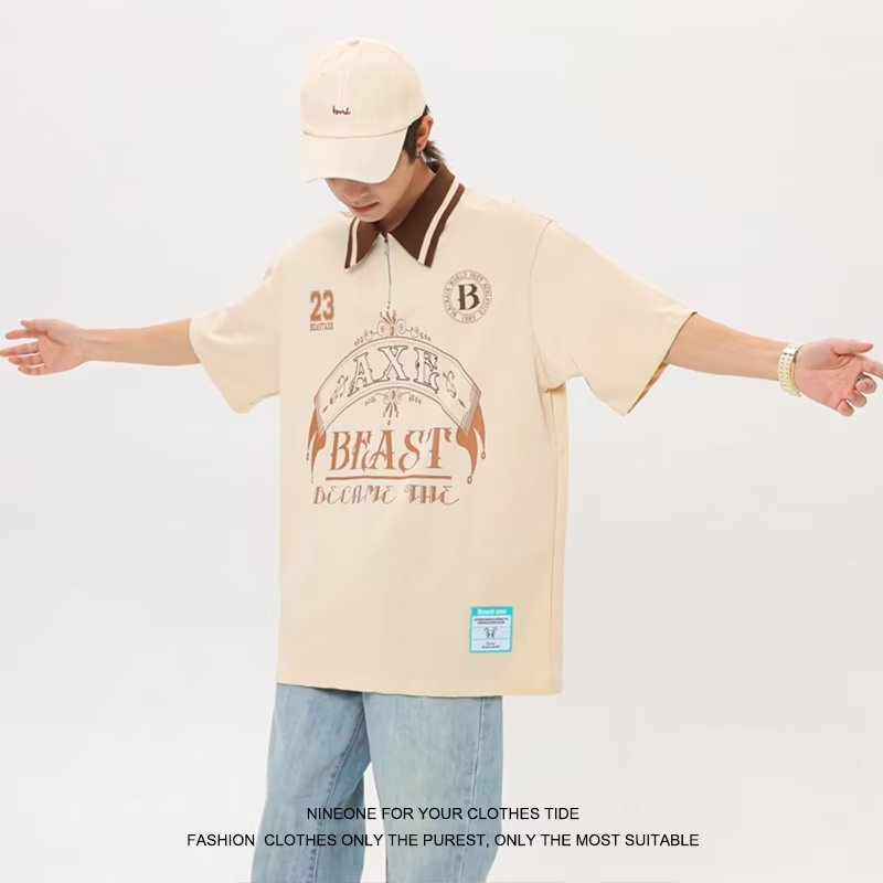 Áo Thun POLO Tay Ngắn Phong Cách Đường Phố Mỹ Thời Trang Mới 2023 Dành Cho Cặp Đôi