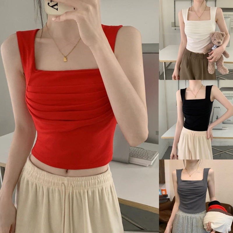 Áo Croptop Hai Dây Cổ Vuông Màu Sắc Thời Trang Mùa Hè Quyến Rũ Cho Nữ