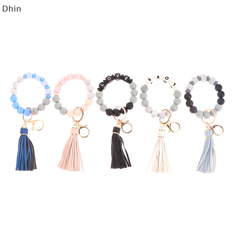 [Dhin] Móc Khóa / Vòng Tay / Móc Khóa Chuỗi Hạt Phối Tua Rua Bằng Silicone