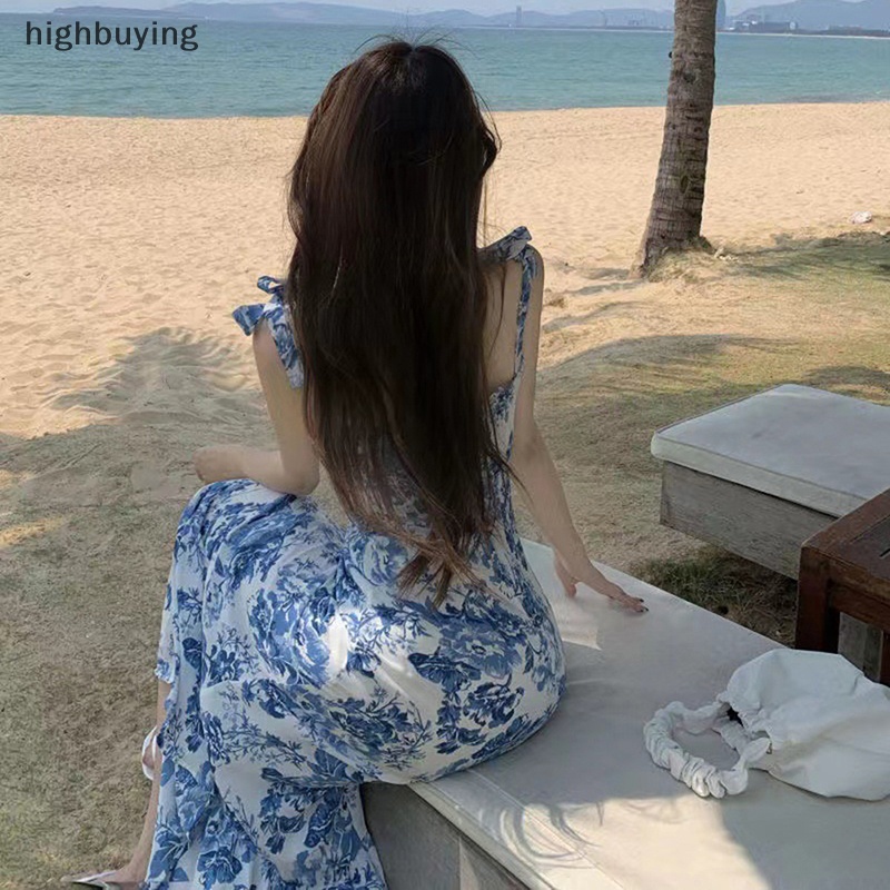 Đầm Chữ A Không Tay Cổ Thắt Nơ Hở Lưng Họa Tiết Hoa Vintage Mùa Hè 2023 Cho Nữ