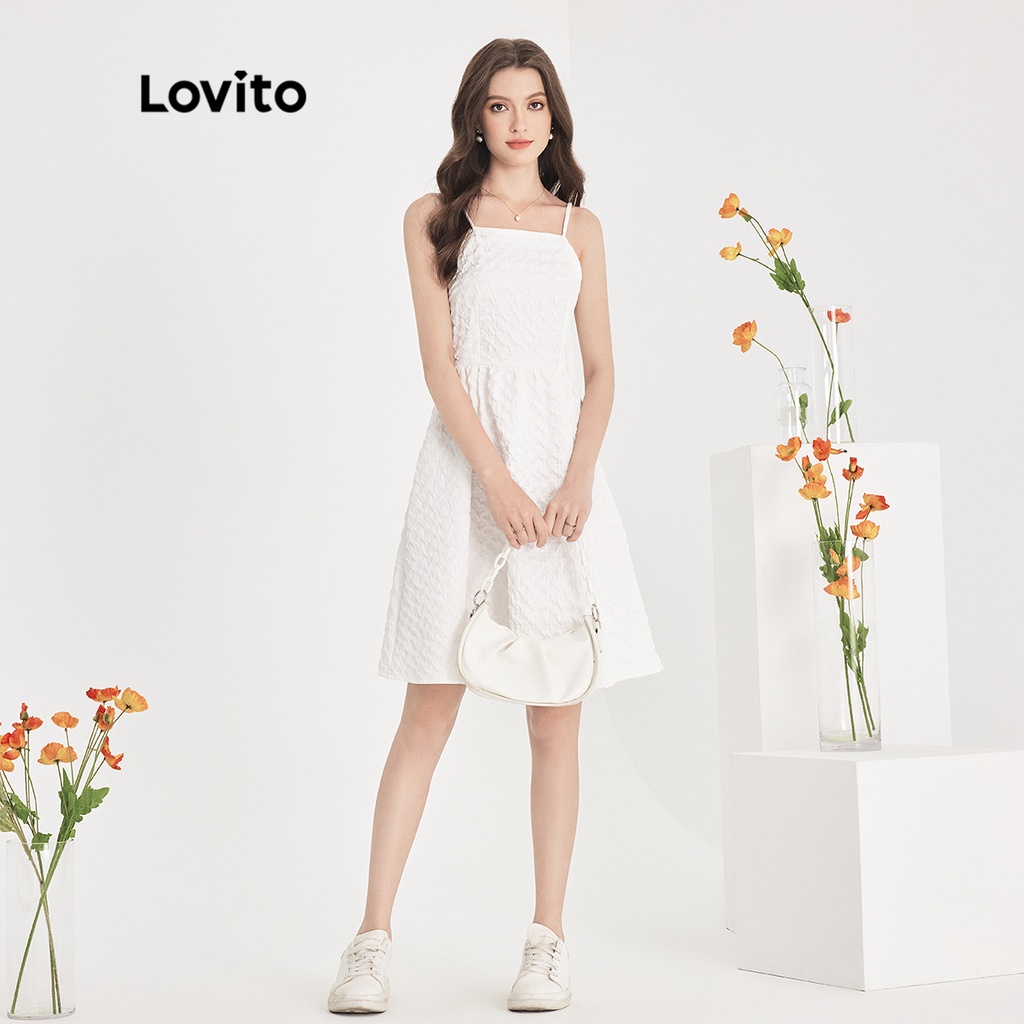 Đầm midi Lovito kiểu chữ A không tay xếp nếp màu trơn thường ngày cho nữ L51ED124 (Màu mơ)