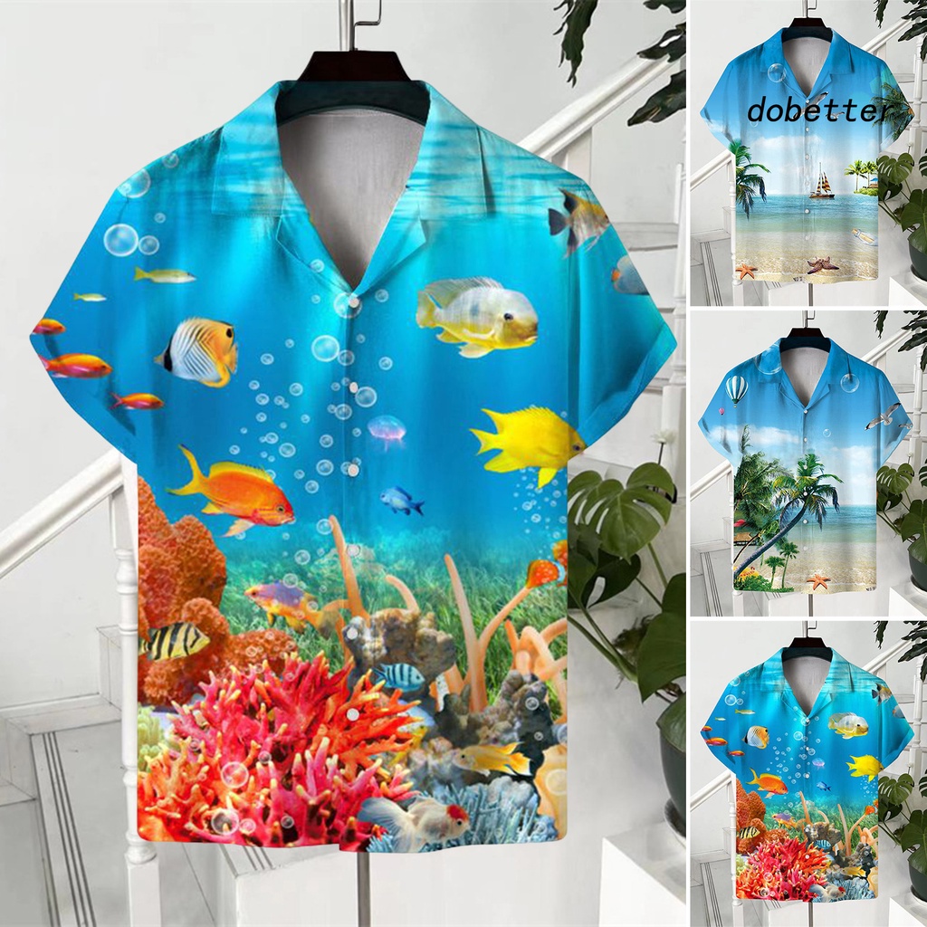 Áo Sơ Mi Tay Ngắn Cổ Bẻ Cài Nút Bằng Polyester In Họa Tiết Tinh Tế Thời Trang Mùa Hè Cho Nam