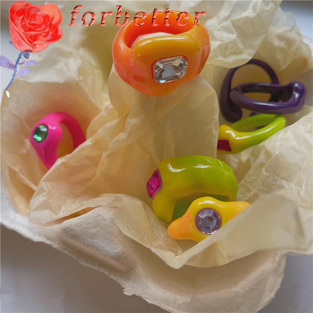 Bộ Nhẫn Resin Màu Kẹo Ngọt Họa Tiết Hình Học Thời Trang