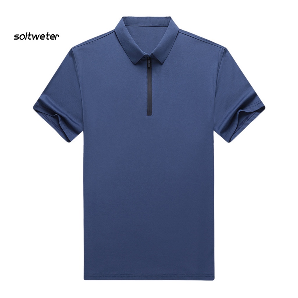 Áo Sơ Mi Tay Ngắn Cổ Bẻ Màu Sắc Đơn Giản Có Khóa Kéo Thời Trang Đường Phố Cho Nam