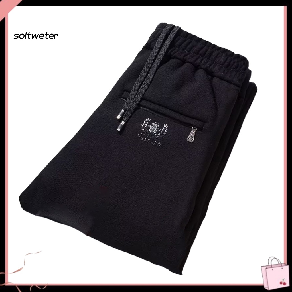 Quần Dài Dáng Rộng Màu Trơn Có Túi Dây Rút Bằng Vải Lông Họa Tiết Thêu Thời Trang Đường Phố Thu Đông Cho Nam