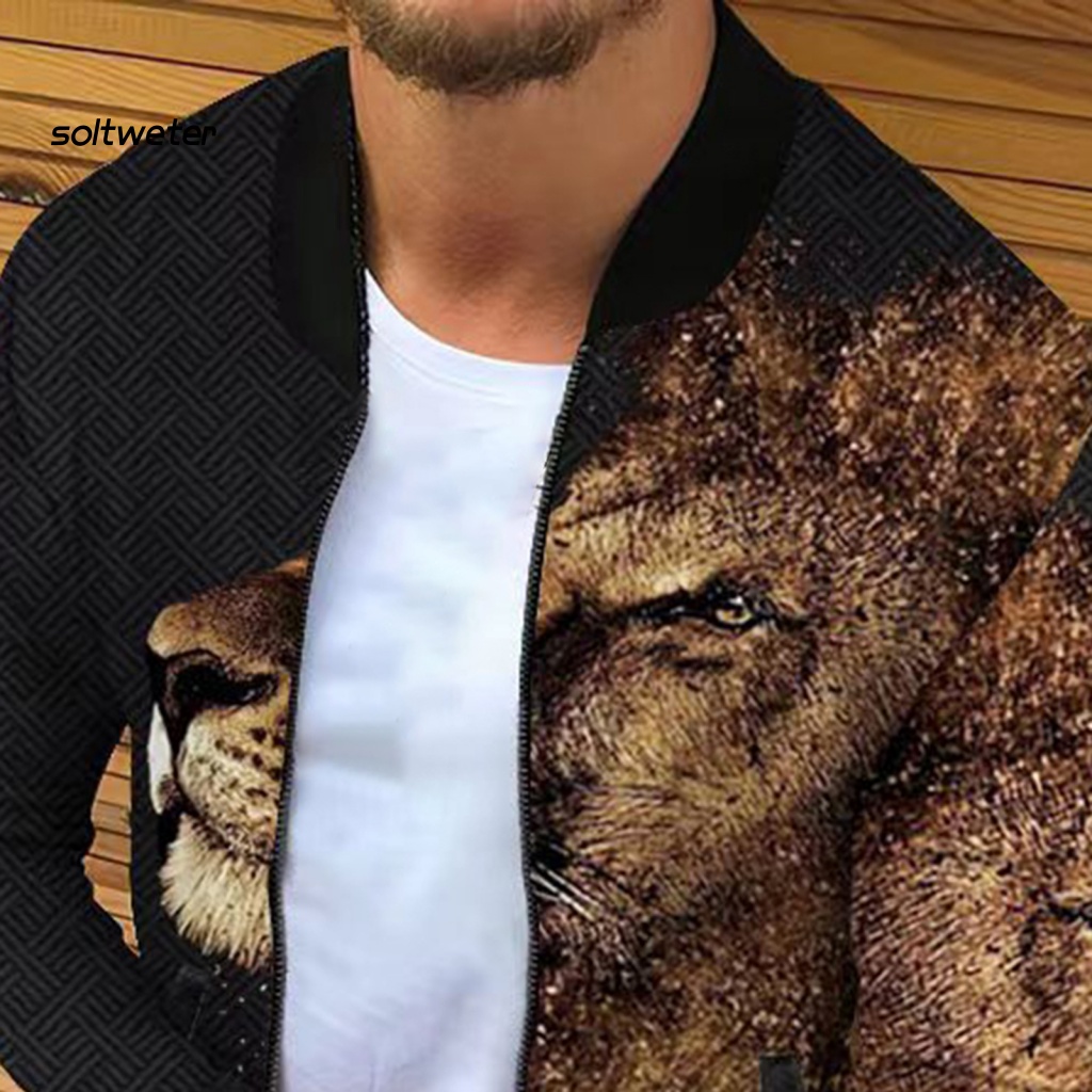 Áo Khoác Gió Cổ Đứng Dáng Rộng Có Khóa Kéo In Họa Tiết Kỹ Thuật Số Phong Cách Đường Phố Mùa Thu Cho Nam