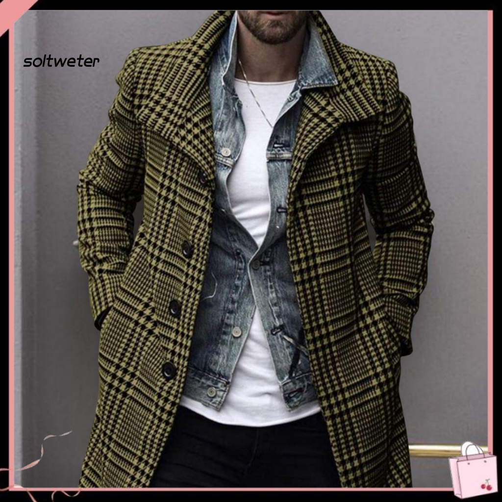 St Áo Khoác Gió Dài Trung Bình Cổ Bẻ Kẻ Sọc Caro Chống Lạnh Phong Cách Anh Quốc Đường Phố Cho Nam