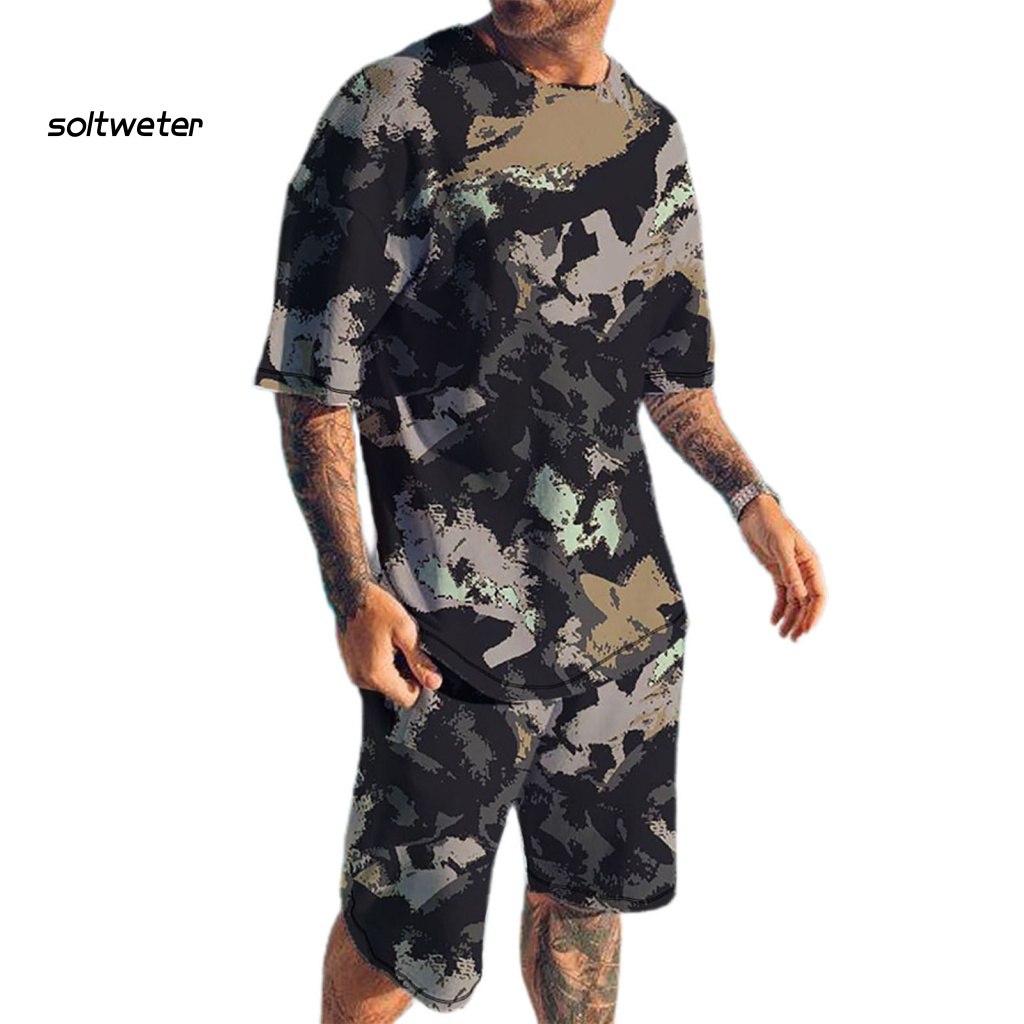 Bộ Đồ Thể Thao 2 Món Áo Thun Tay Ngắn Cổ Tròn In Họa Tiết 3D Phối Túi Cá Tính Cho Nam