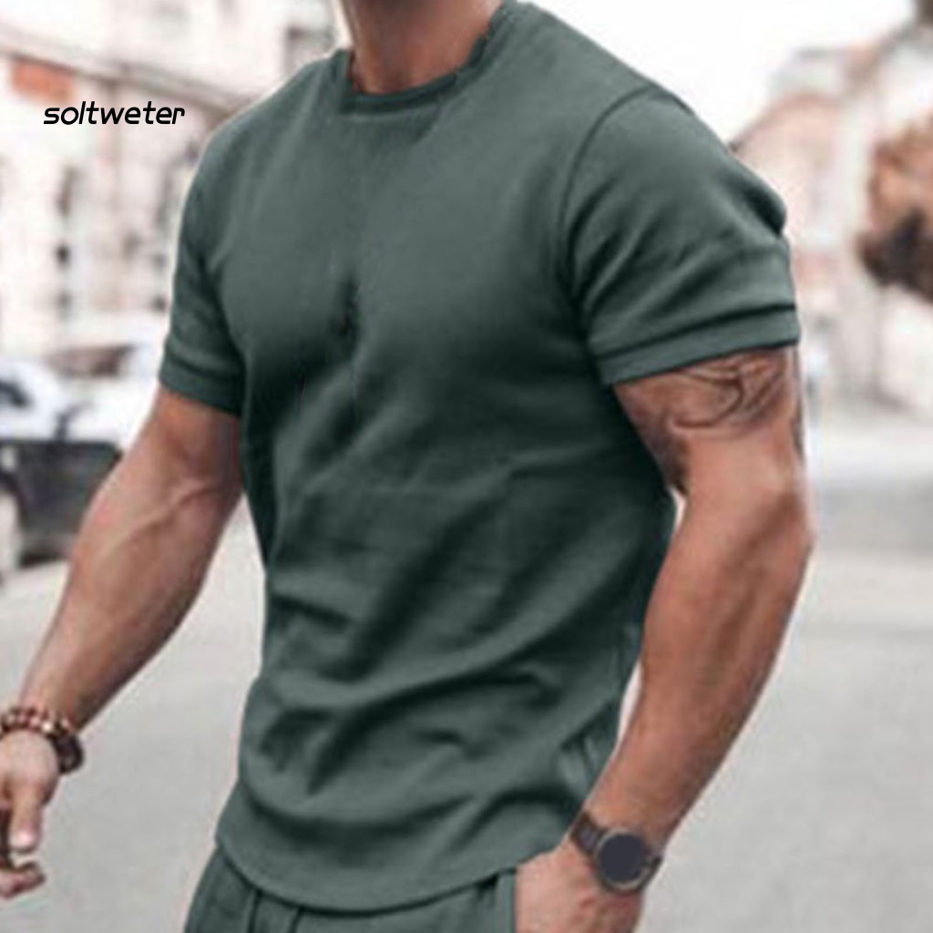 Bộ Trang Phục 2 Mảnh Gồm Áo Thun Tay Ngắn Cổ Tròn Màu Sắc Thời Trang Mùa Hè Cho Nam