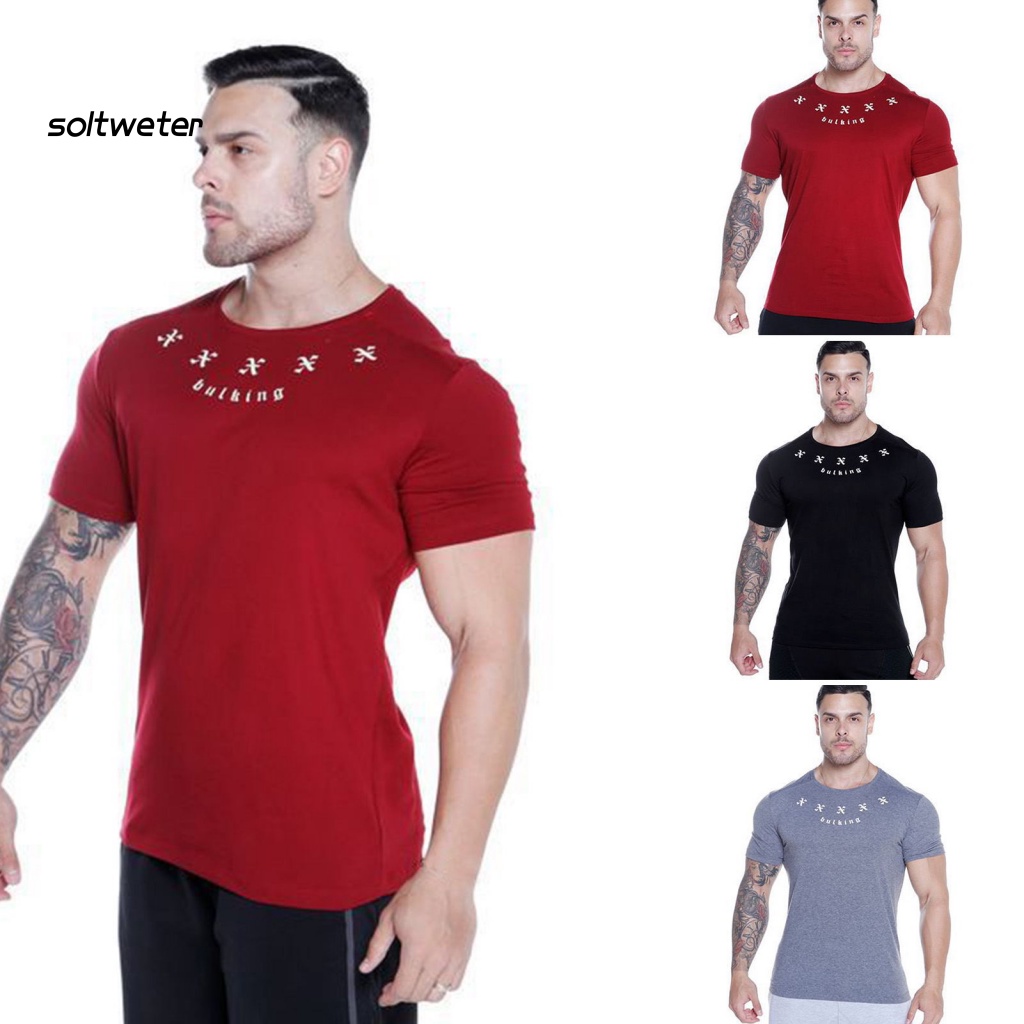 Áo Thun Tay Ngắn Cổ Tròn In Chữ Chất Liệu Co Giãn Nhanh Khô Thời Trang Mùa Hè Cho Nam