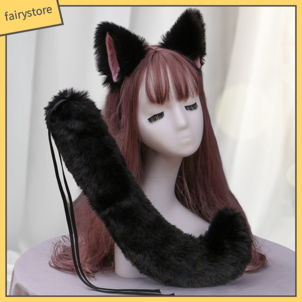 Set 2 Băng Đô Bông Màu Trơn Kèm Dây Đeo Tai Dùng Hóa Trang Lolita