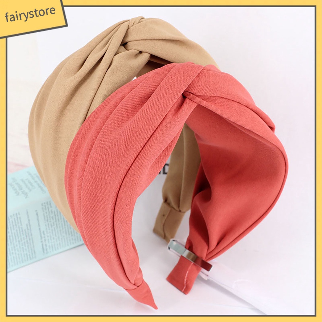 Băng Đô Cài Tóc Bản Rộng Chống Trượt Thắt Nút Màu Sắc Trơn Dành Cho Nữ