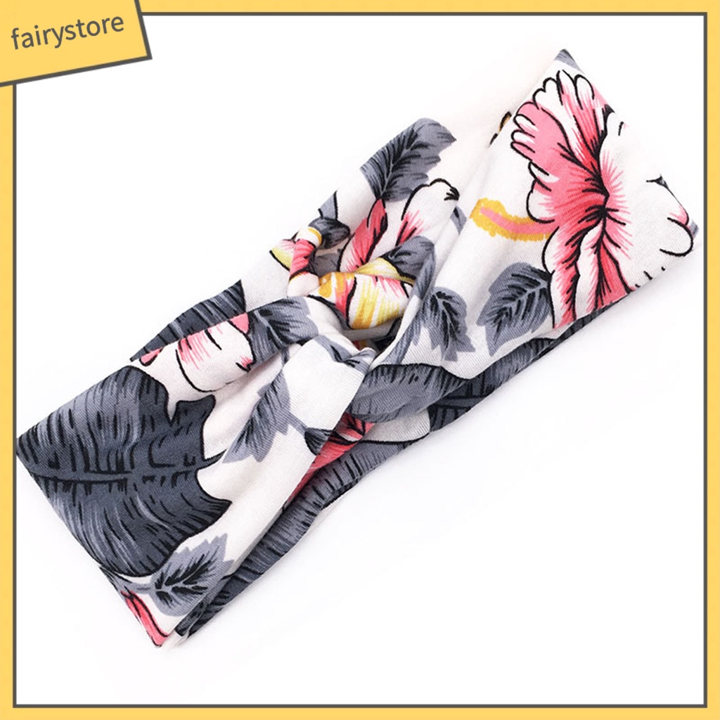 Băng Đô Cài Tóc Bản Rộng Co Giãn In Họa Tiết Hoa Xinh Xắn Cho Nữ