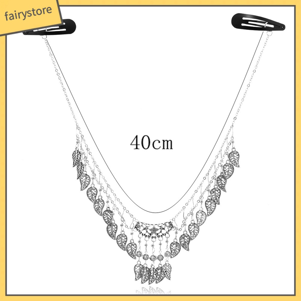 Kẹp Tóc Dạng Chuỗi Hai Lớp Đính Lá Tua Rua Phong Cách Bohemia Cho Nữ